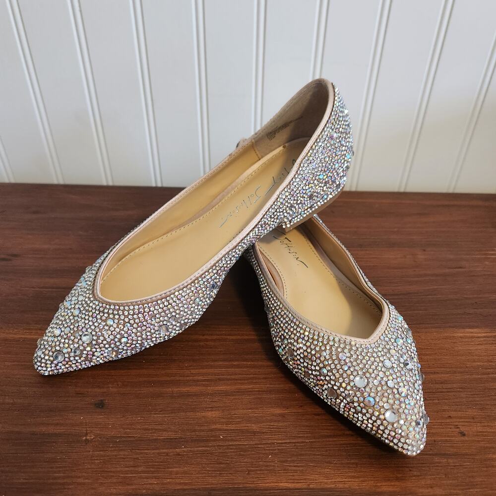 Betsey Johnson Girls Size 3.5 Crystal Wedding Day Flats‎ Blue Bottom New